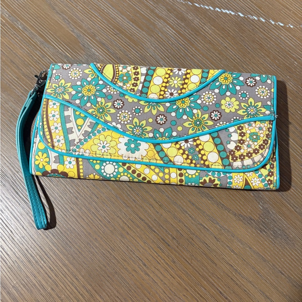 Vibrant Teal Blue Clutch with Colorful Paisley Pattern